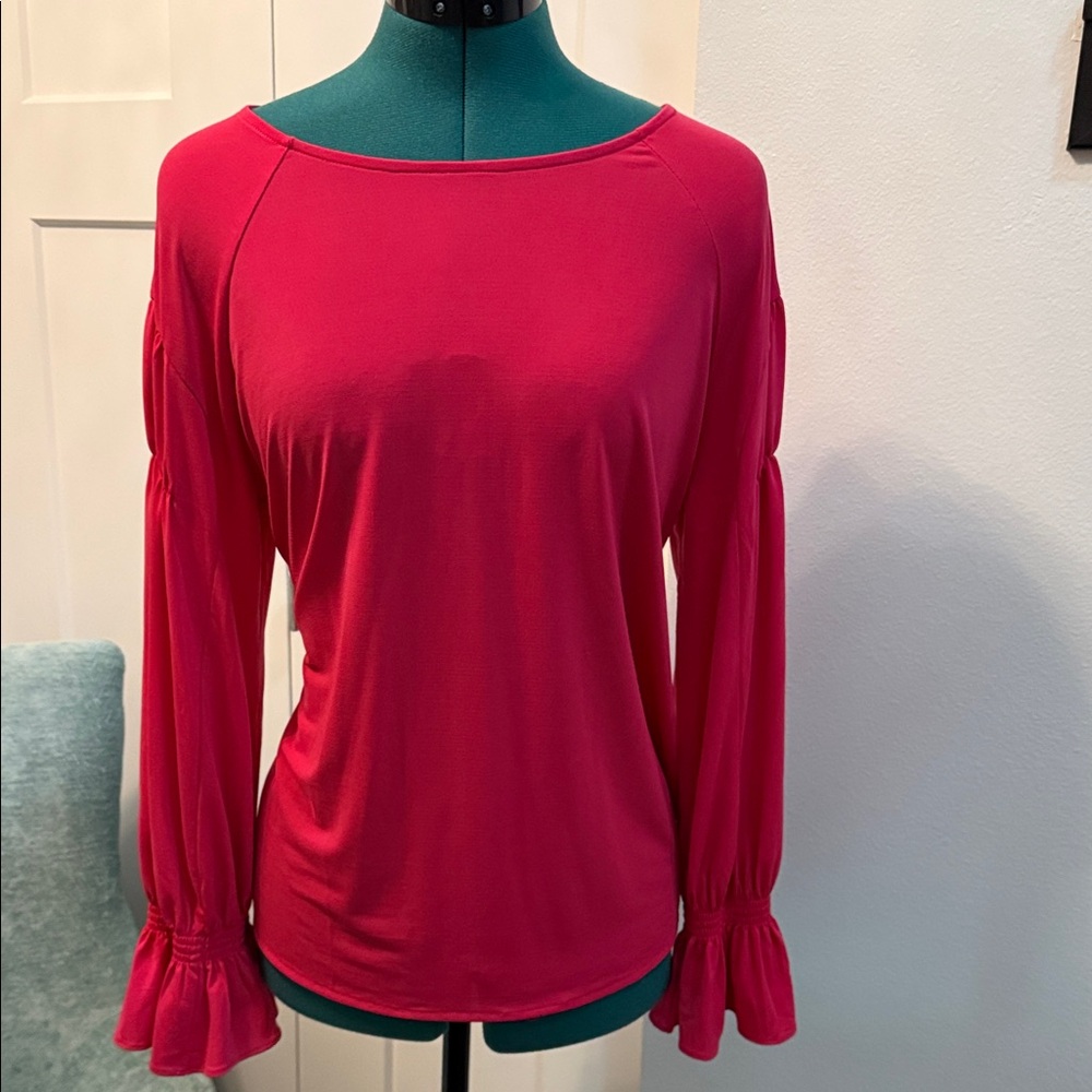 Ann Taylor Vibrant Pink Blouse with Gathered Sleeves